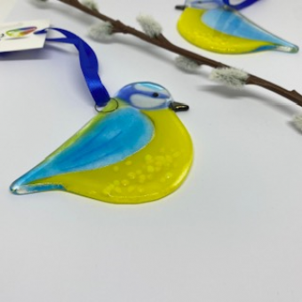 Fused glass hanging decoration - Blue Tit